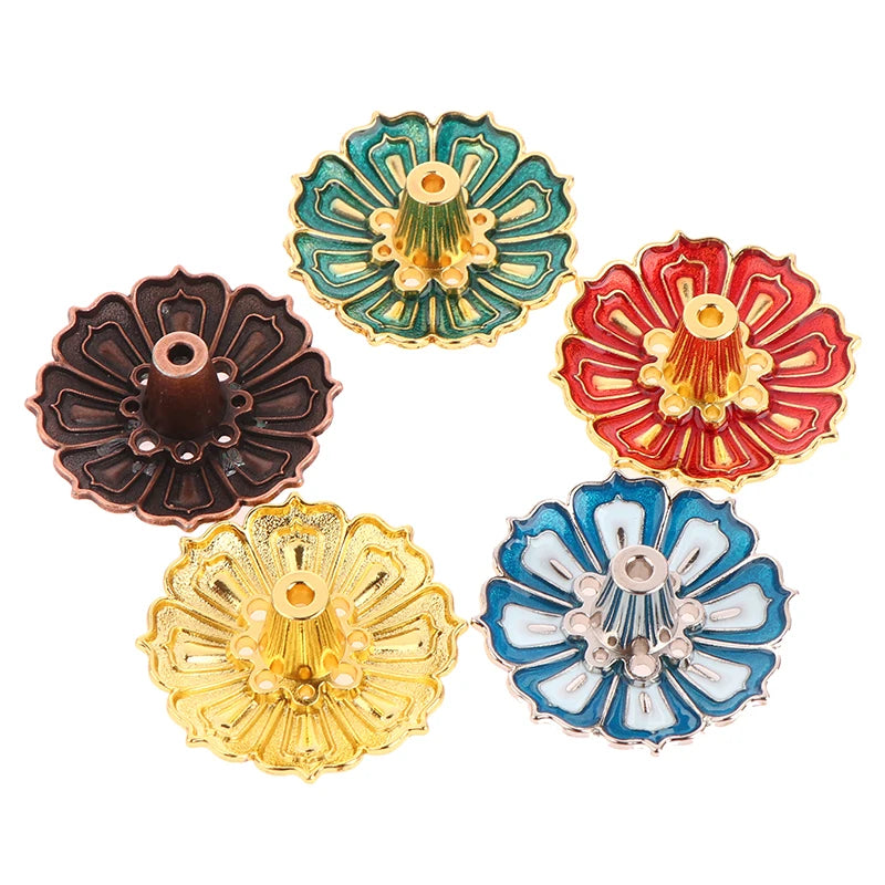 1PCS Lotus Alloy Incense Burner Stick Holder Home Buddhism Line Incense Plate Sandalwood Coil Base Temples Delicate Home Decor