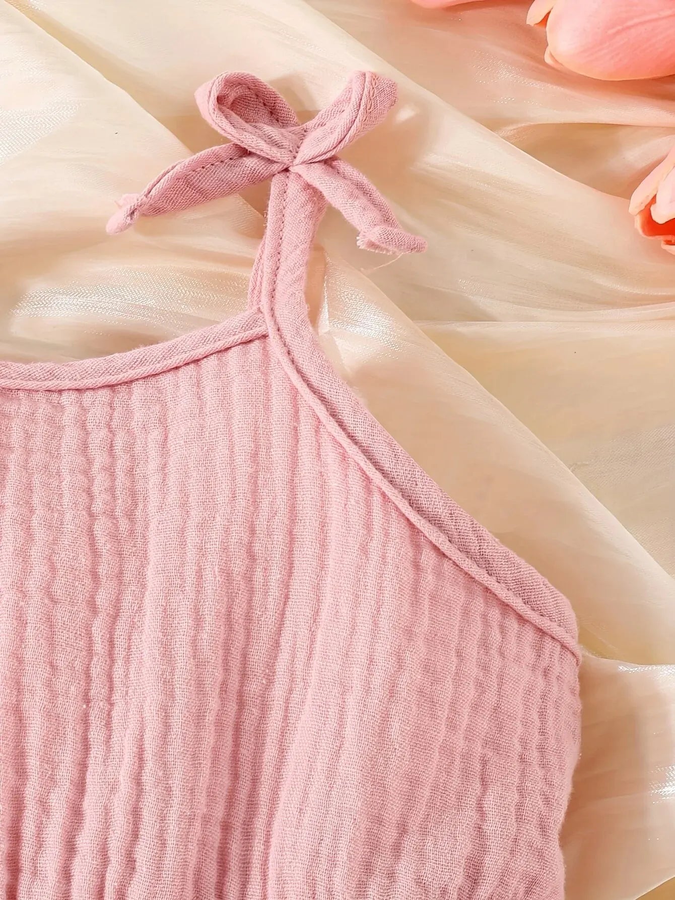 2 Sets Summer Newborn Baby Cool Breathable Pink Slip Triangle Onesie + Headband Cute Comfortable Coft Cotton Dress