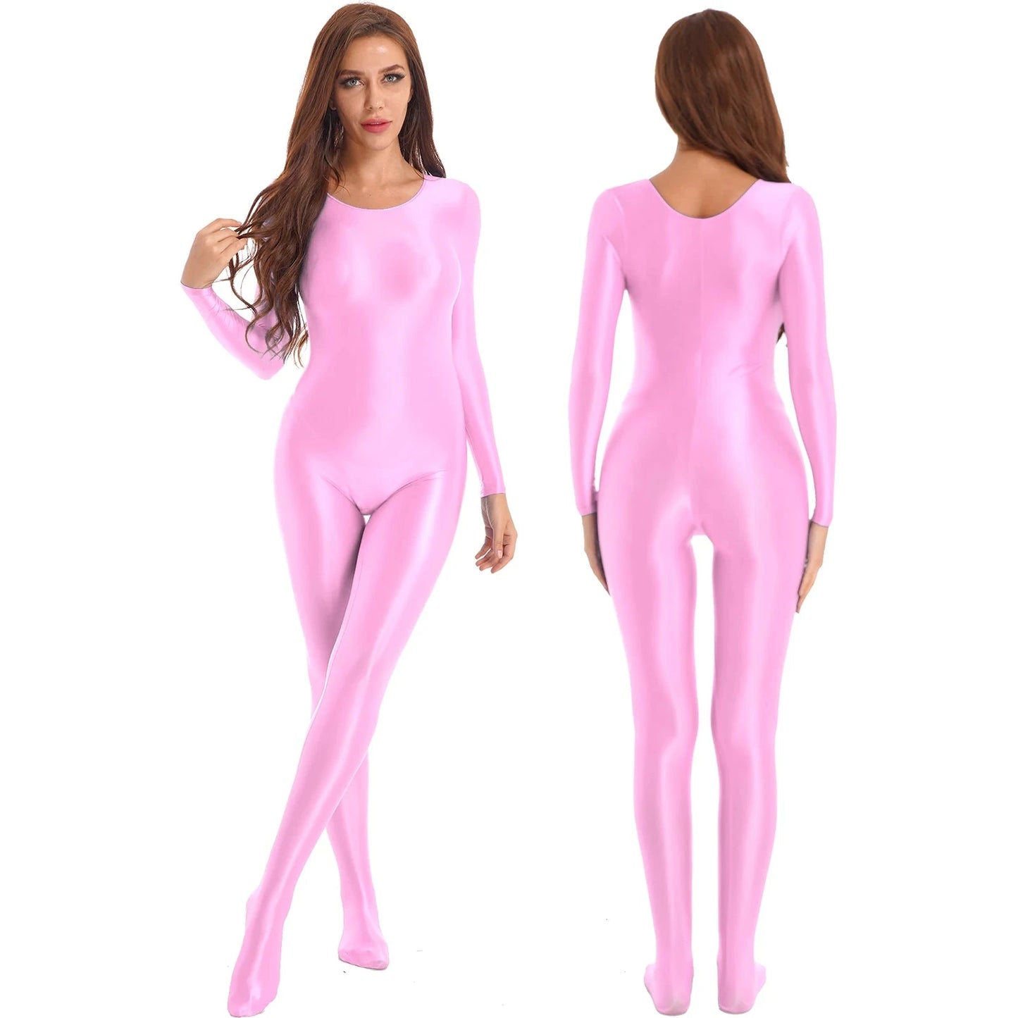 Women Shiny Oil Full Body Pantyhose Jumpsuit Long Sleeve Bodystocking Tights Yoga Gymnastics Unitard Leotard Athletic Catsuit Viralgem Store