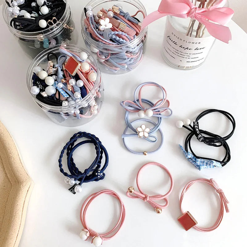50/12PCS  Women Elastic Hair Ties Pearls Fashion Girls Scrunchies Ponytail Holder Rubber band Hair Rope Hair Accessories Viralgem Store