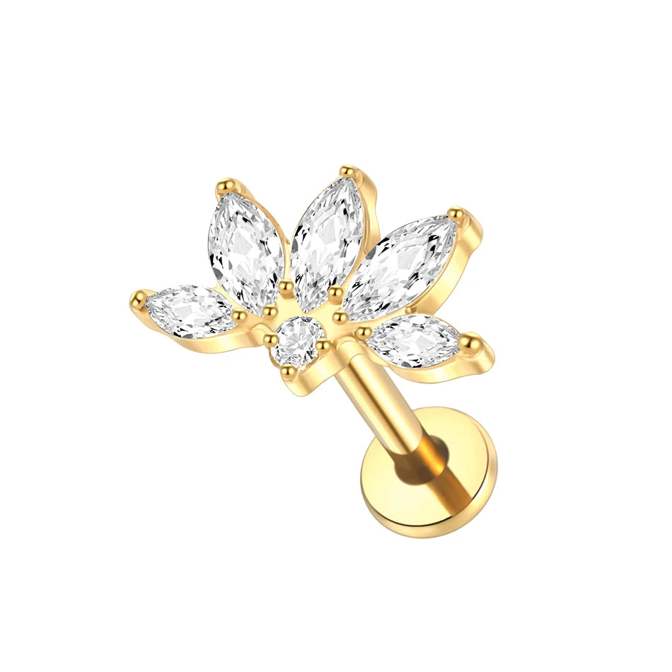 1pcs Titanium Cubic Zirconia Bee Flower Stud Earring Helix Tragus Daith Piercing Hinged Segment Hoop Body Jewelry Viralgem Store