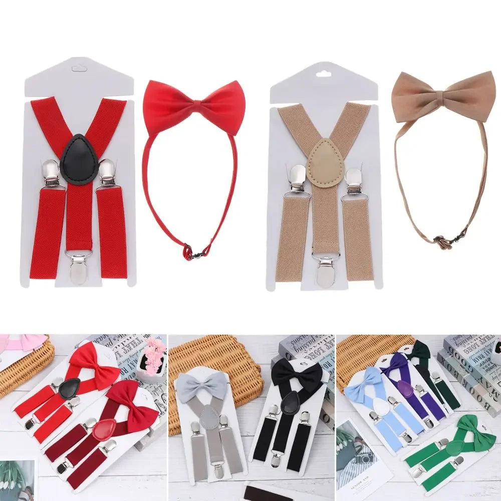 1 Pcs Elastic Suspenders with Tie New Fashion Suspenders Children Boys Girls with Bow Tie Adjustable Straps Accessories for Kids