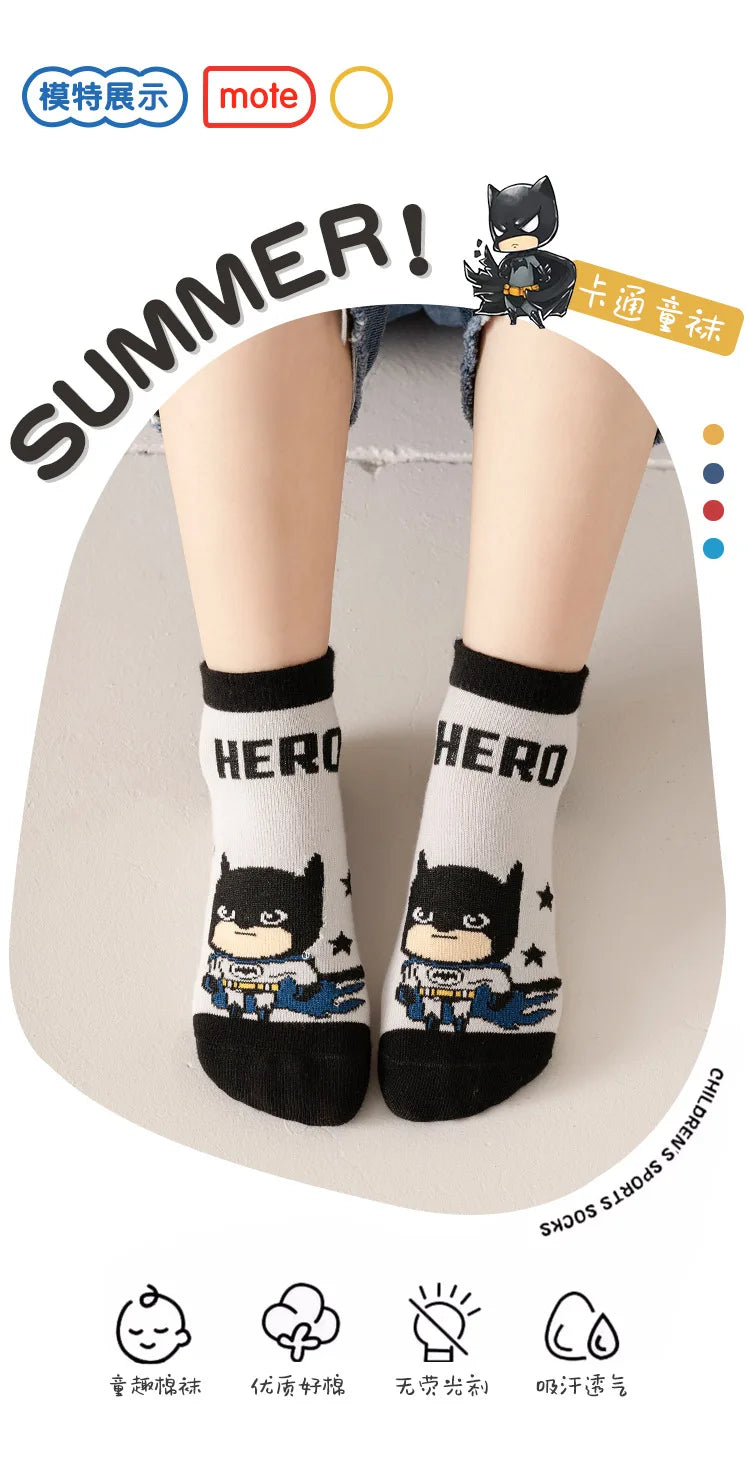 5 Pairs Spiderman Cotton Children's Socks iron Man Hulk Thor Anime kids Boys Short Socks Cartoon Baby Spring Summer Sock Y