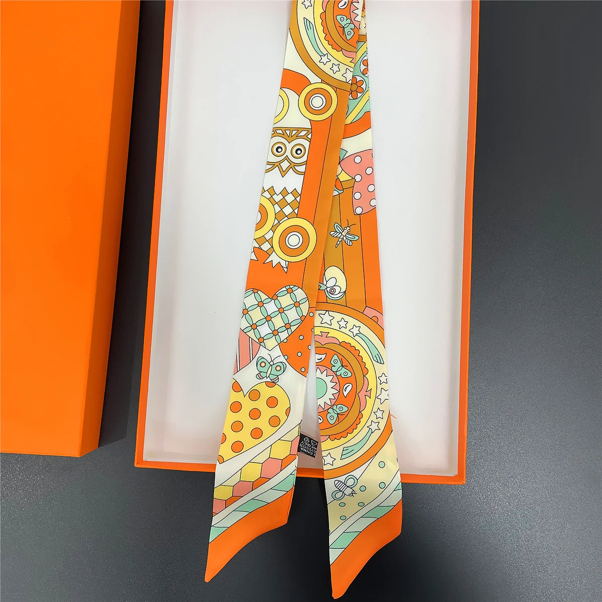2024 Brand New Design Owl Scarf Women Luxury Silk Scarf Fashion Hair Headband Foulard Skinny Bag Scarves Neckerchief For Ladies