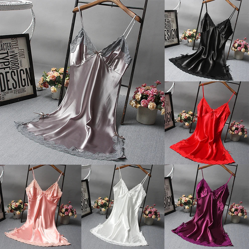 Women Sexy Satin Soft Nightdress Lace Lingerie Women Secret Clothes Sleepwear New Dress Ladies Wrap Dress Robe Sexy Underwear
