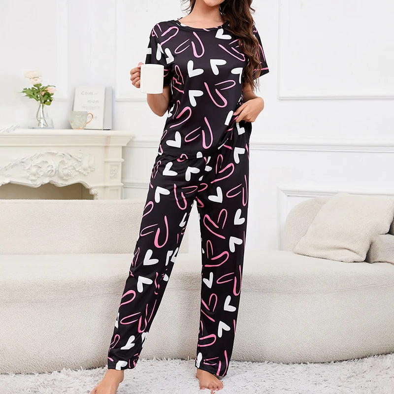 3-Piece Women's Checkered Printing Pajamas Set Soft & Comfy Crew Neck Tee Elastic Shorts & Lounge Pants Sleepwear Home Clothing