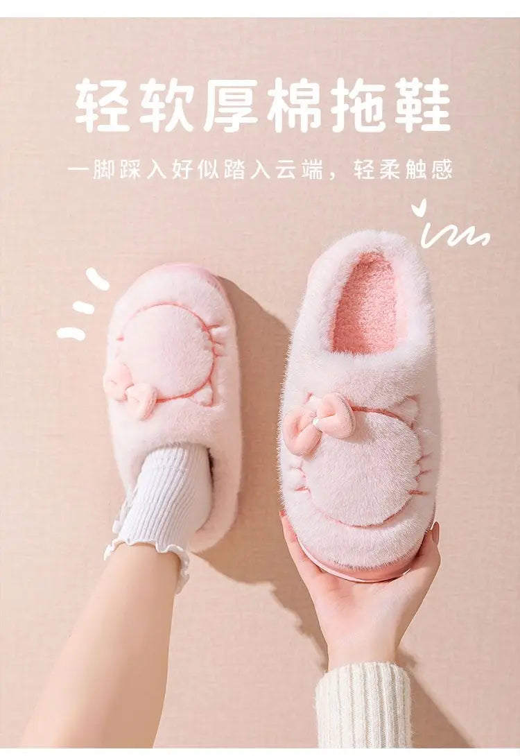 8 cm High platform fur slippers women's winter fluffy ear home shoes woman white bunny rabbit slippers woman house clog shoes