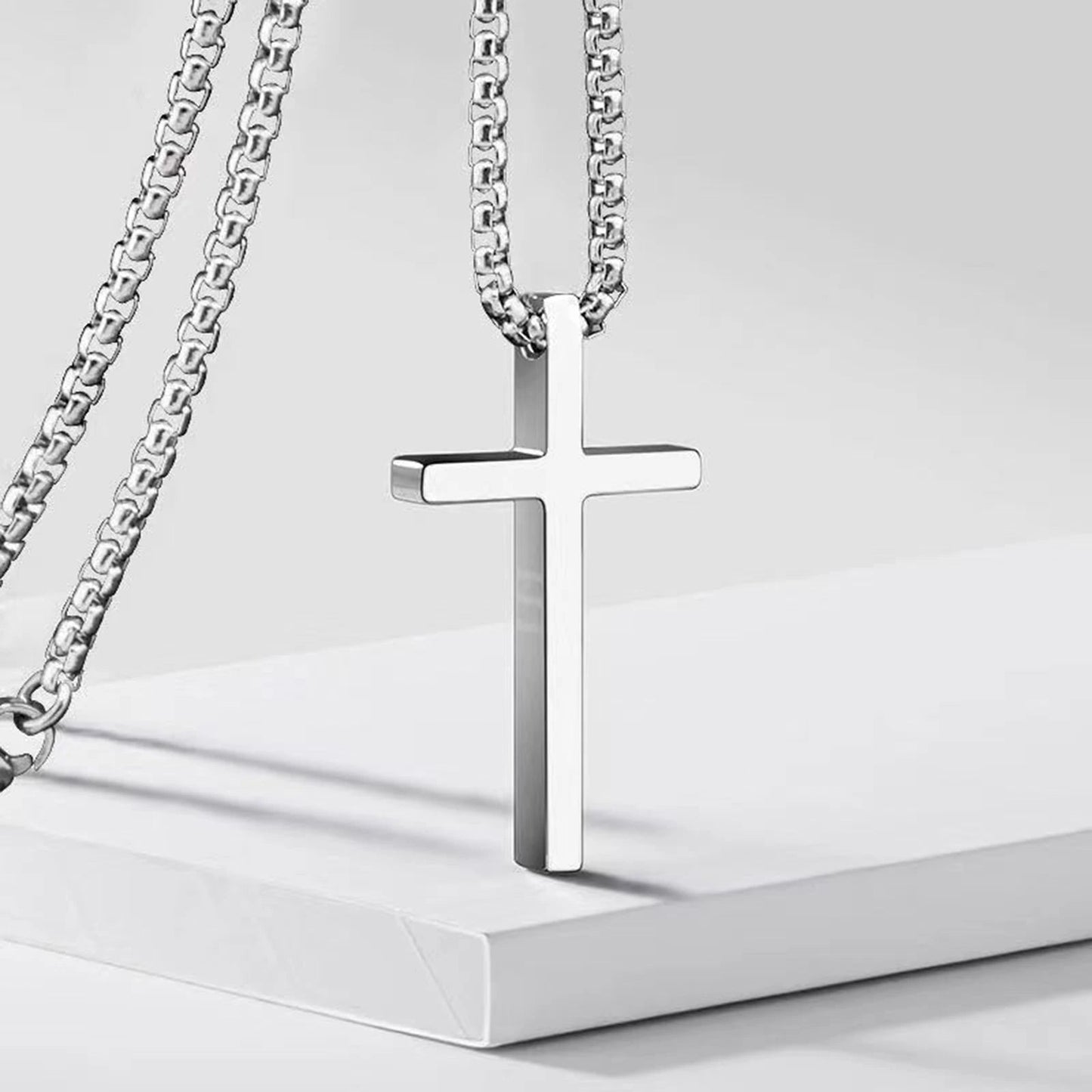Vnox Cross Necklace for Men Women, Silver Color Plain Cross Pendant Collar with Stainless Steel Box Chain Viralgem Store