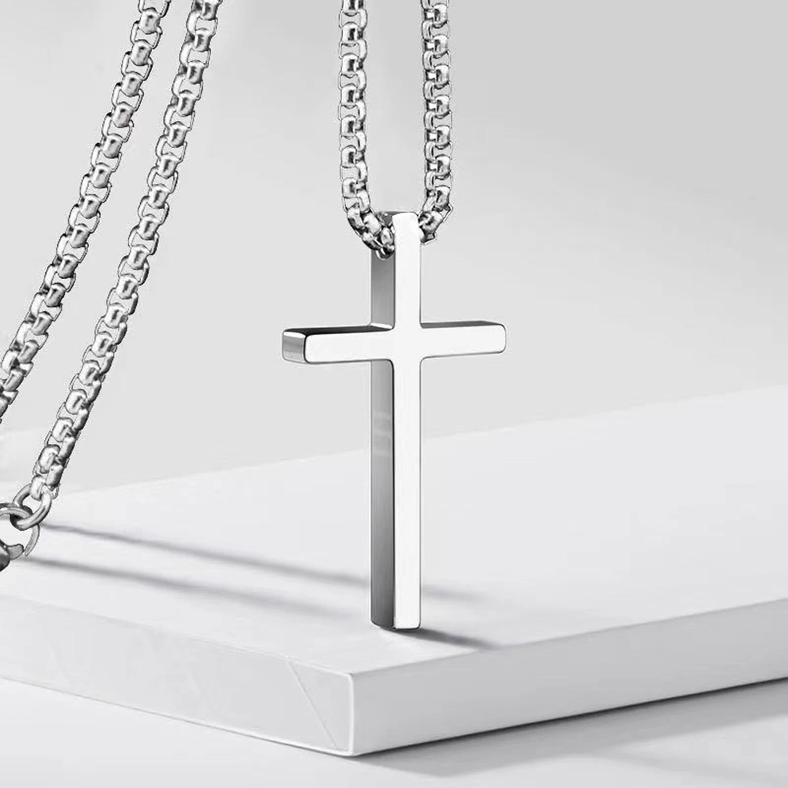 Vnox Cross Necklace for Men Women, Silver Color Plain Cross Pendant Collar with Stainless Steel Box Chain Viralgem Store