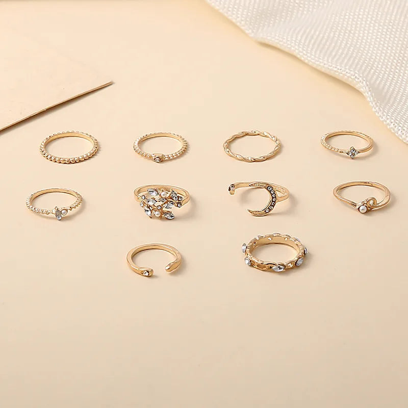 10PCS Set Fashion Rings for Women Vintage Gold Plated Finger Ring Party Jewelry Viralgem Store