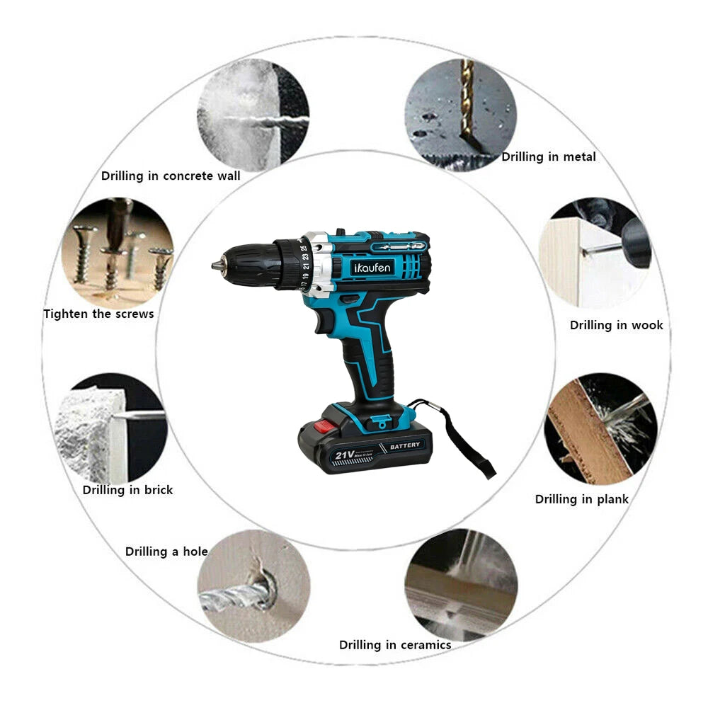21V Cordless Drill Electric Screwdriver Mini Wireless Power Driver Lithium-Ion Battery Home DIY Cordless Drill Set
