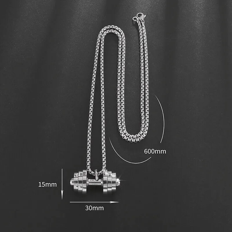 Titanium Steel Dumbbell Pendant Gym Fitness Equipment Barbell Necklace Domineering Muscular Men Fitness Leisure Sports Jewelry Viralgem Store