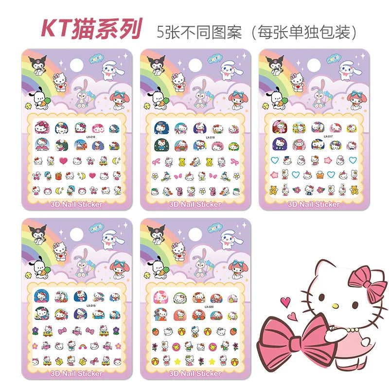 5pcs/set Children Cartoon Luminous Nail Stickers Sanrio Hello Kitty Melody Kuromi Glow In The Dark Adhesive Slider Manicure Deca
