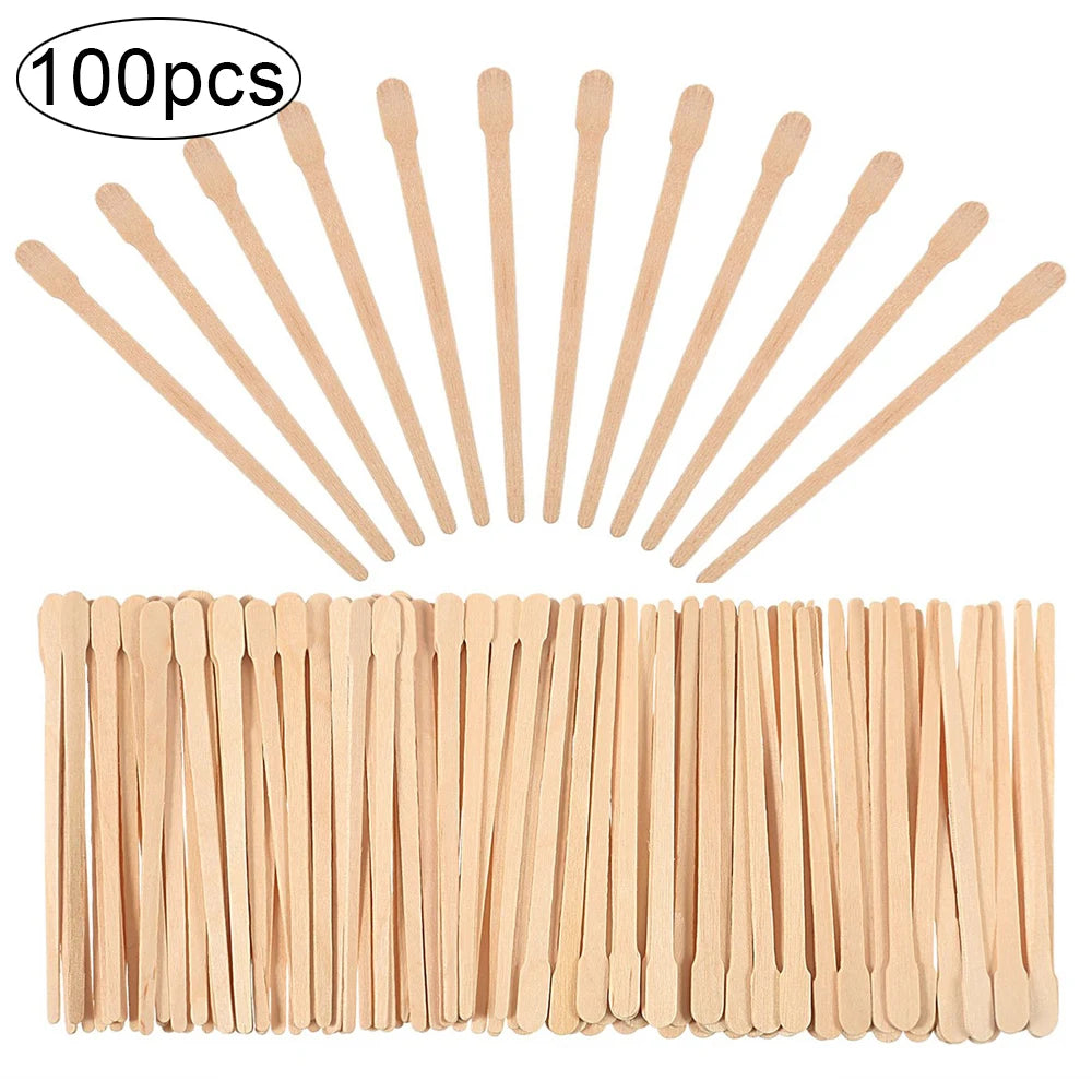 100Pcs Wooden Hair Removal Stick Face Wax Sticks Depilation Spatula Body Eyebrow Applicator Smooth Tongue Depressor Beauty Tools
