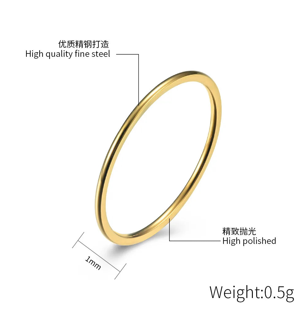 1MM Thin Stainless Steel Silver Color Couple Ring Simple Fashion Rose Gold Color Finger Ring For Women Charm Jewelry Gifts