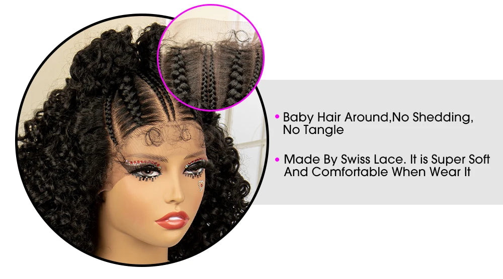 13X4 Lace Frontal Synthetic Braided Wigs for Black Women Braid Wig with Baby Hair 16inches Afro Curly Bob Wigs Braided Wig Viralgem Store