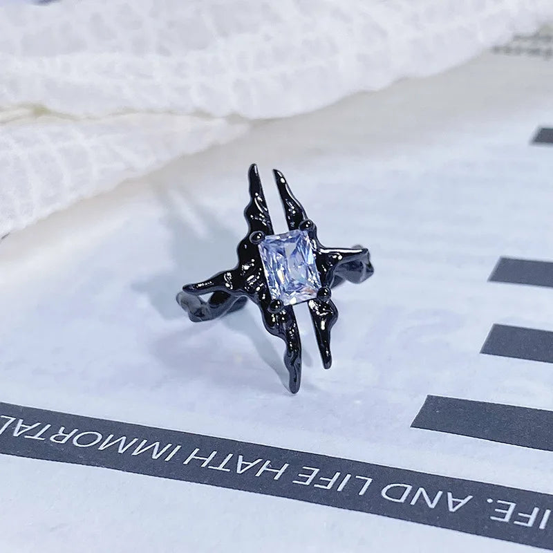 2025 Dark Gothic Irregular Zircon Adjustable Unisex Ring