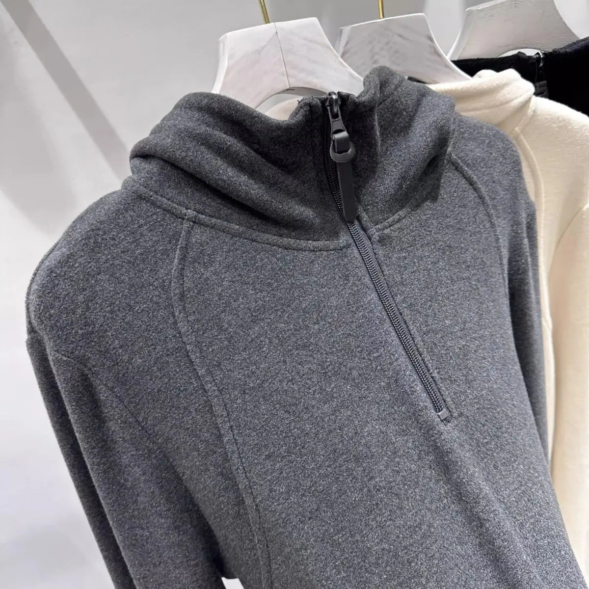 With Hat  Hoodies for Women Half-zip Simple Solid Korean Fashion All-match Streetwear Chic Design Causal Autumn Winter Tops Y2k