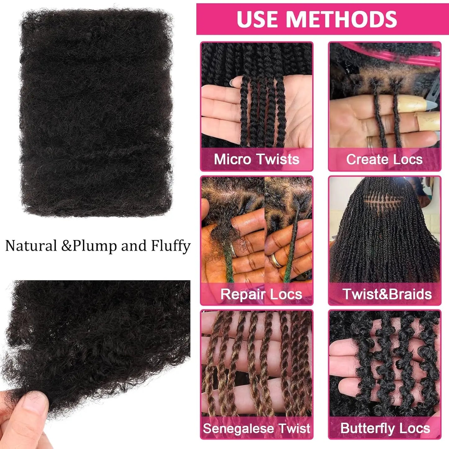 Afro Kinkys Bulk Synthetic Hair for Dreadlock Extensions Loc Repair Braiding Twist Tight Afro Kinky Synthetic Hair for Locs