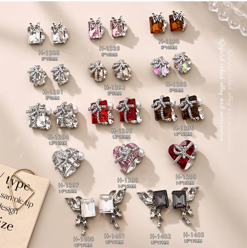 5PCS Luxury Sparkle Gift Box Pile Diamonds Crystal Love Alloy X Butterfly Pearl Nail Art Rhinestones Decorations Manicure Charms Viralgem Store