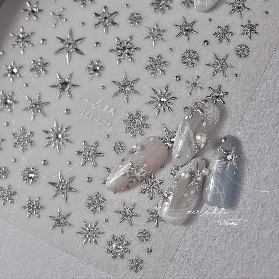 5D Laser Star Moon Snowflake Shiny Rhinestone Embossed Relief Self Adhesive Nail Art Decoration Sticker Manicure Decals