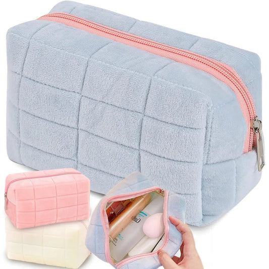 Women Zipper Fur Cosmetic Storage Bag Large Solid Makeup Organizer Handbag Stationery Pencil Case Travel Make Up Toiletry Punch Viralgem Store