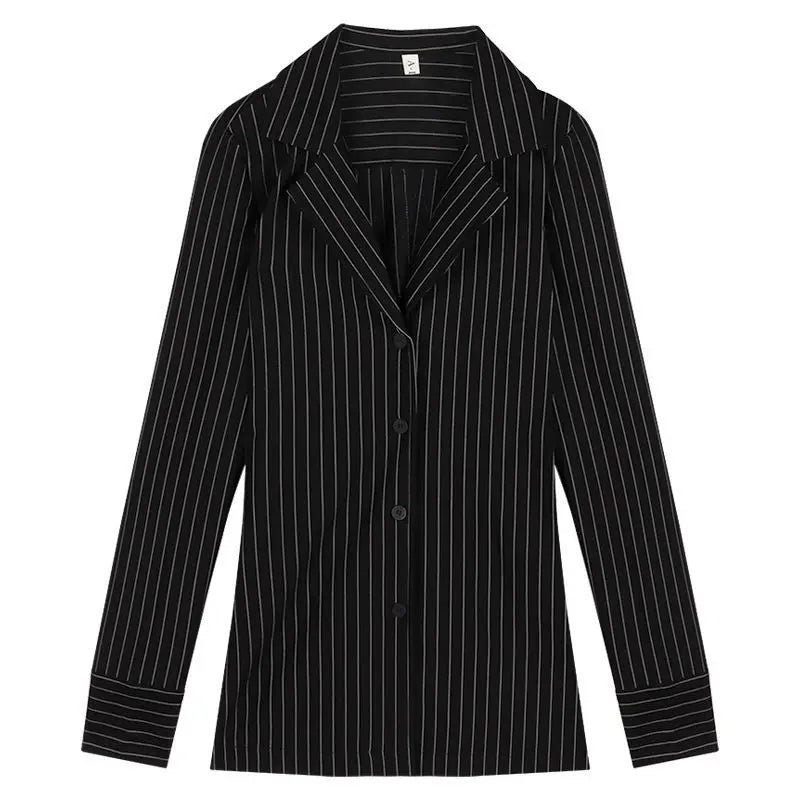Striped Long-sleeved Shirt Spring Autumn 2025 New Temperament Versatile Slim Waist Slim Mid-length Top Freshlook Styles