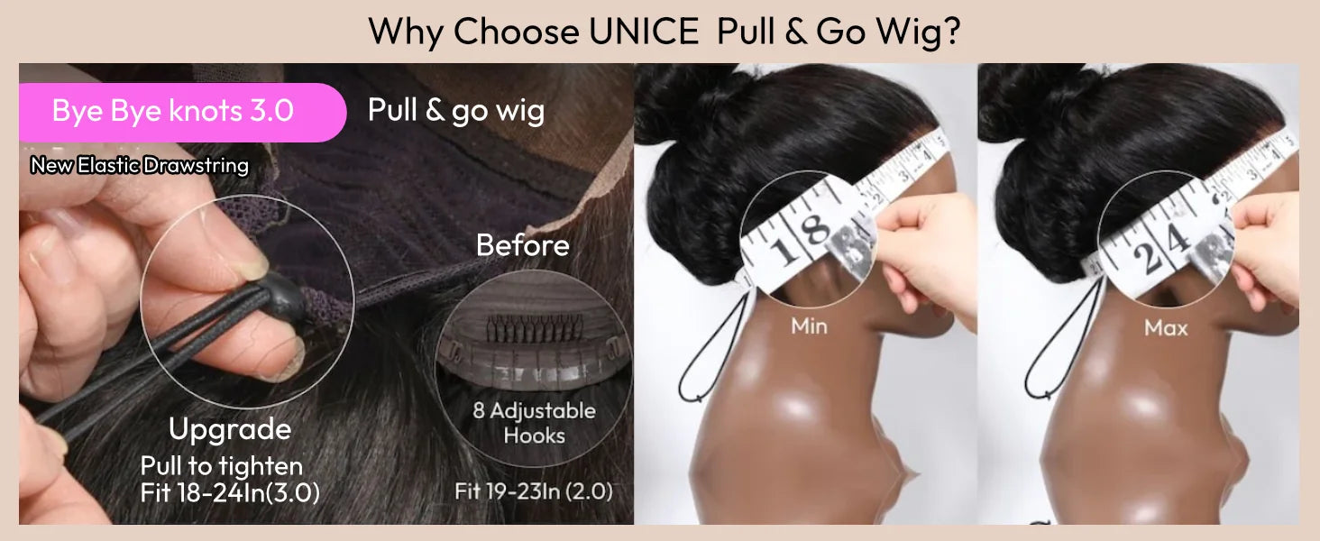 Unice Human Hair Yaki Straight Wig with Side Swept Bangs 7x5 Bye Bye Knots Glueless Lace Wigs Viralgem Store