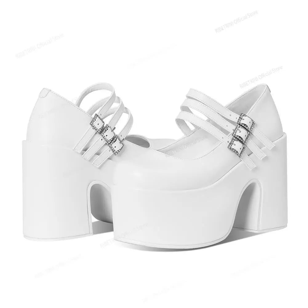 2023 Platform High Heel Cool Punk Fashion Women's High Quality Girls Goth Shoes Black Big Size 43 Cross-tied Casual Luxury Boots