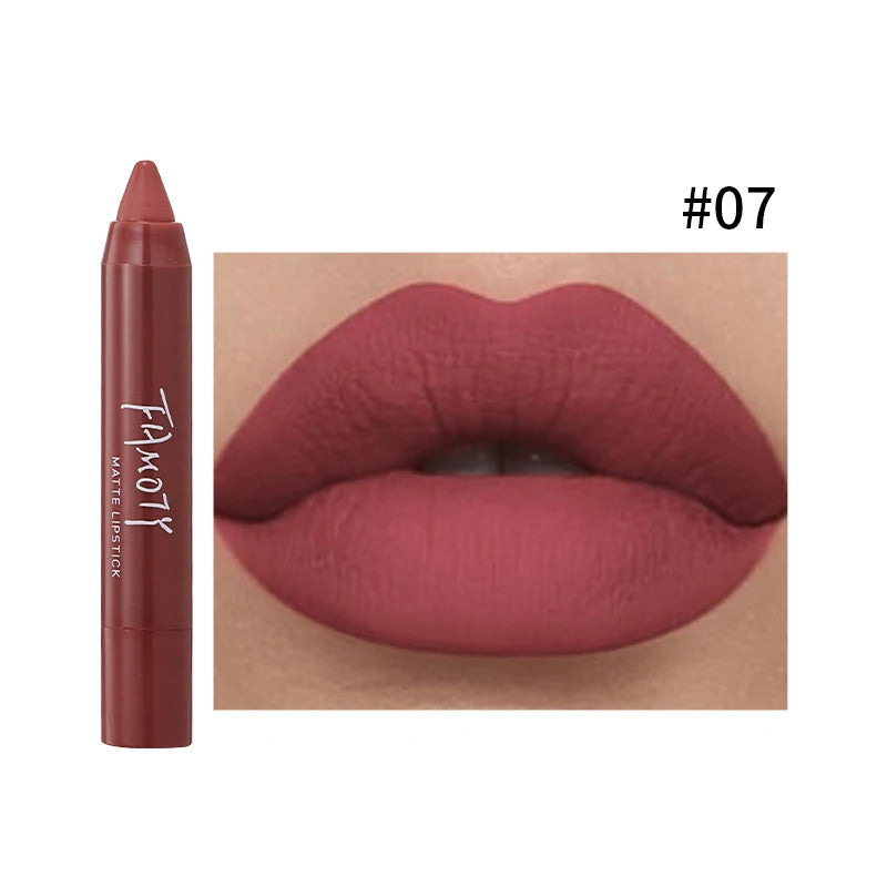 12 Colors Matte Lipstick Pen Waterproof Velvet Nude Lipstick Pencil Sexy Red Brown Pigments Lips Makeup Long Lasting Lip Tint