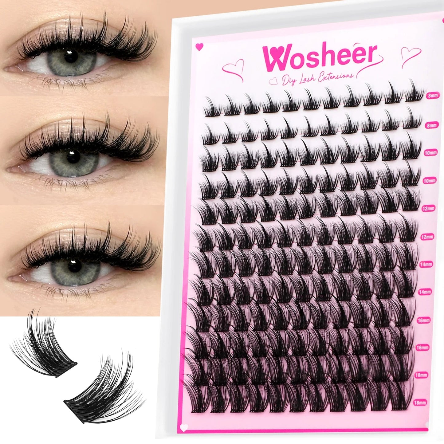WOSHEER Fluffy Lash Clusters Kit 100D Thick Eyelash Clusters Wispy Individual Lashes 8-18mm Cluster Eyelash Extension Viralgem Store