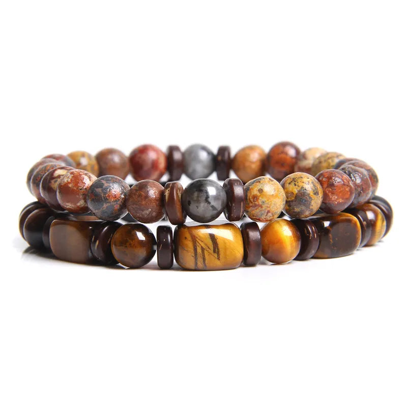 2 Chain Bracelets Friendship Jewelry Handmade Elastic Men Bangle Natural Tiger Eye Stone Beads Bracelet Unisex Pulsera Hombre Viralgem Store
