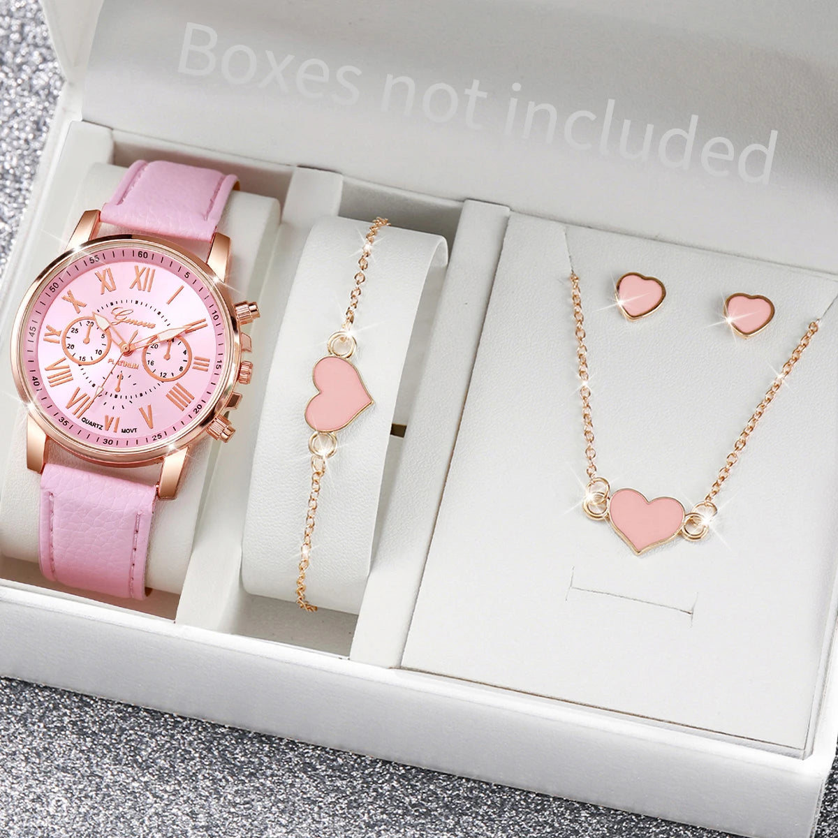 5/6PCS Fashion Women's Quartz Watch Leather Band Analog Wrist Watches Heart Rhinestone Jewelry Set(Without Box) Viralgem Store
