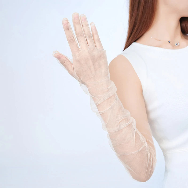 Transparent Sunscreen Sexy Driving Gloves Women Gloves Ultra Thin Dress Gloves Sheer Tulle 70cm Long Female Gloves Women Gloves