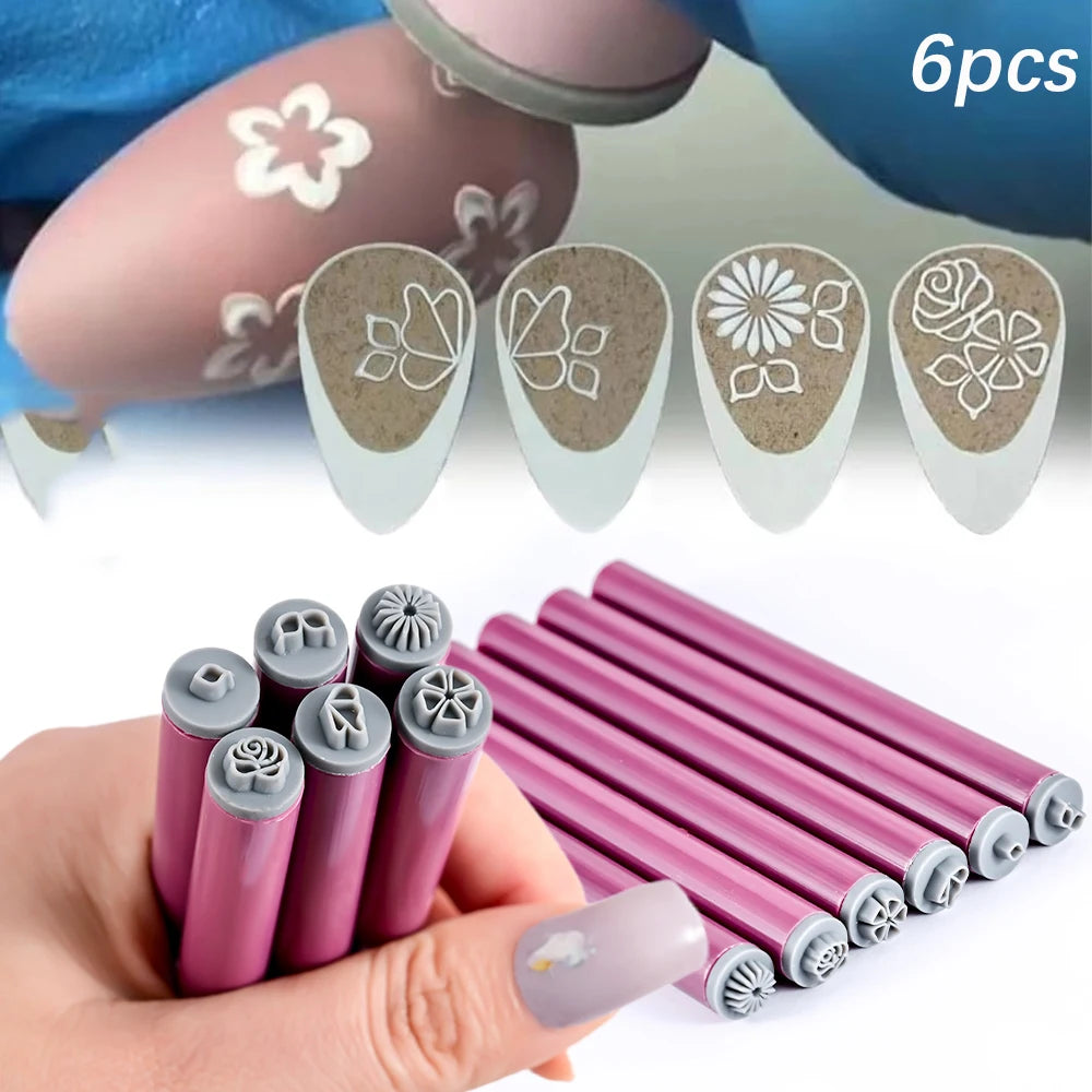 10/6/4pcs Nail Art Stamp Pen Set Handicraft Graffiti Flower Nail Templates Stamper Polishing Painting Drawing DIY Manicure Tools