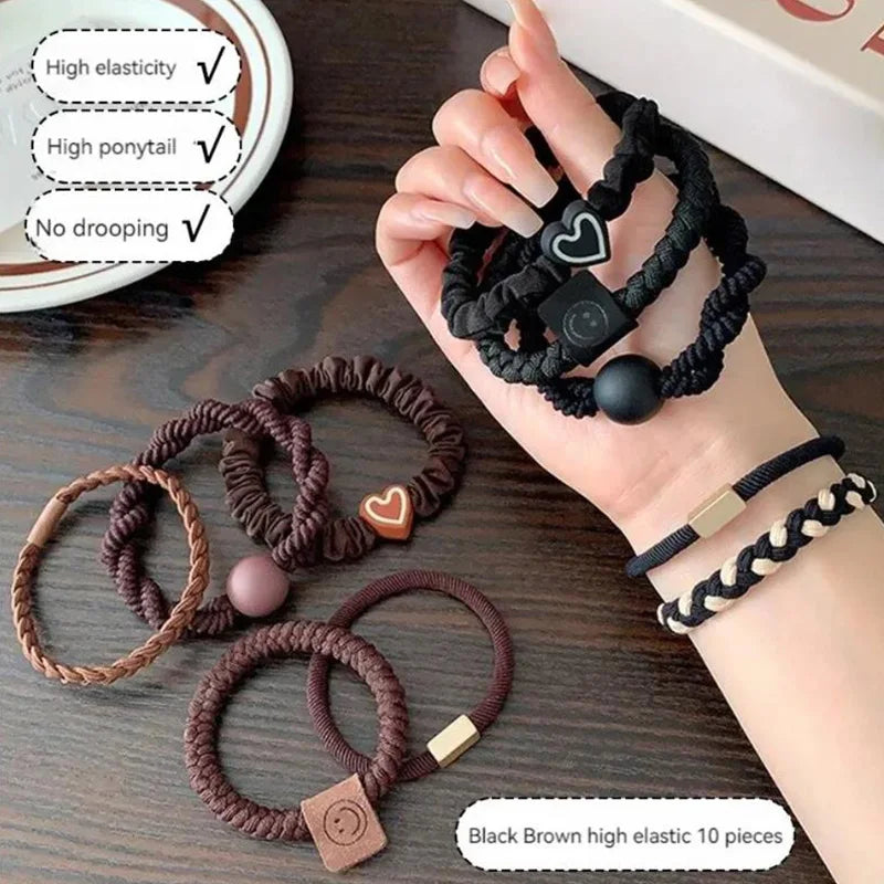 10PCS Women's Hair Ring Set Hair Accessories High Elasticity Leather Band Simple Temperament High Ponytail Durability New Style Viralgem Store