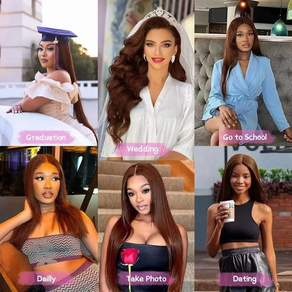 30 inch Chocolate Brown 13x4 13x6 Hd Lace Frontal Wig Straight 100% Human Hair Wig Pre Plucked Brazilian Brown Colored Wigs