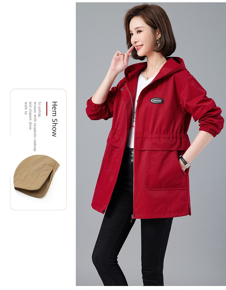 Young Mother Casual Fashion Baggy Coat Female 2023 Spring & Fall New Arrival plus Size Waist Fitted Figure Flattering Mid Length Long Length Trench Coat