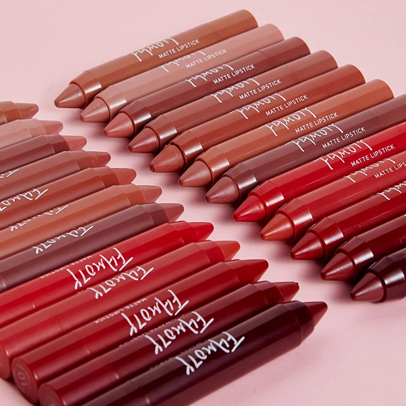12 Colors Matte Lipstick Pen Waterproof Velvet Nude Lipstick Pencil Sexy Red Brown Pigments Lips Makeup Long Lasting Lip Tint