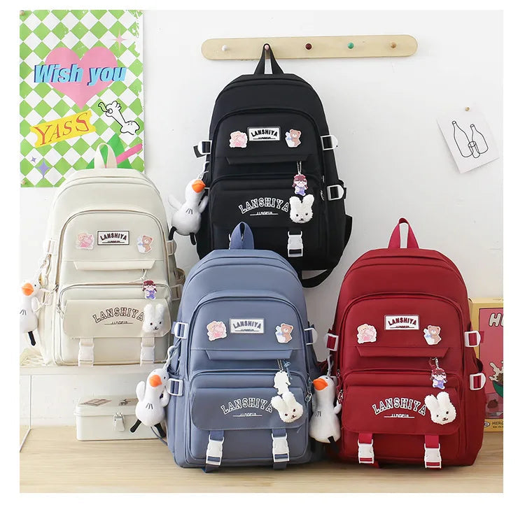 5-piece Set of Free Pendants Forest Style Korean Version Casual Harajuku Student Backpack for High School Girls Large Capacity Viralgem Store