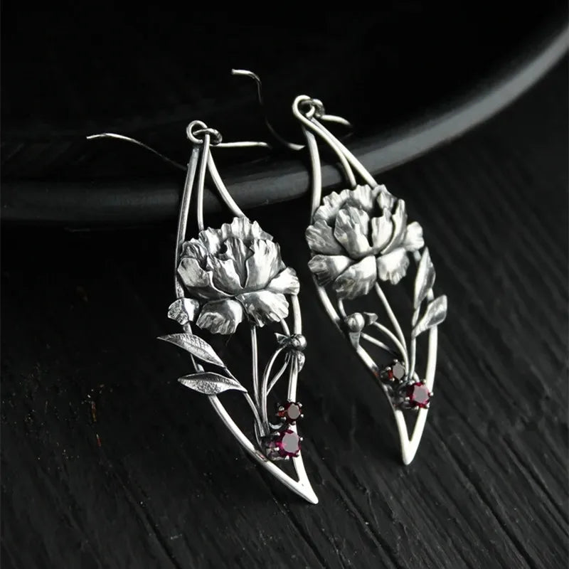Woodland Earrings Witch Mushroom Elven Forest Leaf Earrings Nature Botanical Jewelry Silver Wire Wrapped