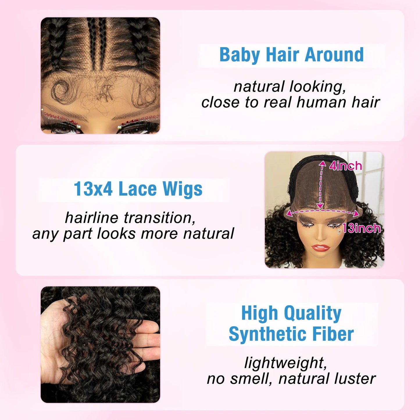 13X4 Lace Frontal Synthetic Braided Wigs for Black Women Braid Wig with Baby Hair 16inches Afro Curly Bob Wigs Braided Wig Viralgem Store