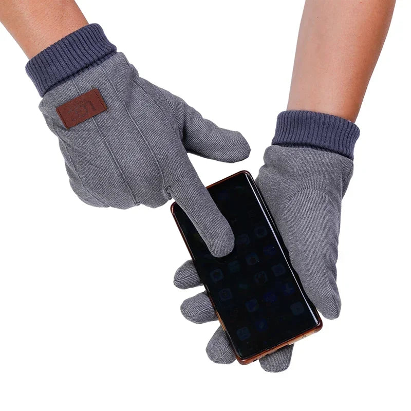 Winter business Men's Warm Gloves Touch Screen Cloth Velvet Windproof Thickened Outdoor Driving Cycling Motorcycle Male Mittens