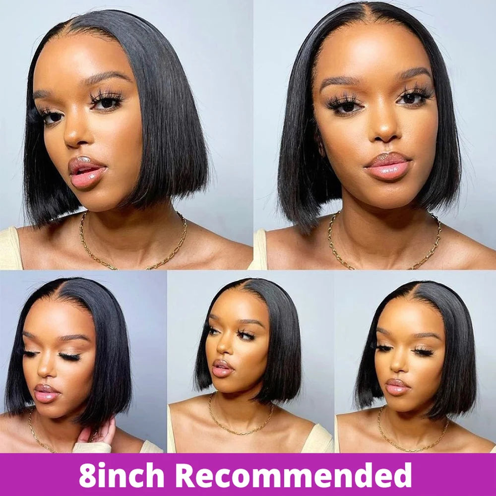 Straight bob Wig 100% Human Hair Wigs 8inch Glueless Transparent Lace Frontal Wig 13x4 Lace Frontal Short Bob Wig of Wowen Viralgem Store