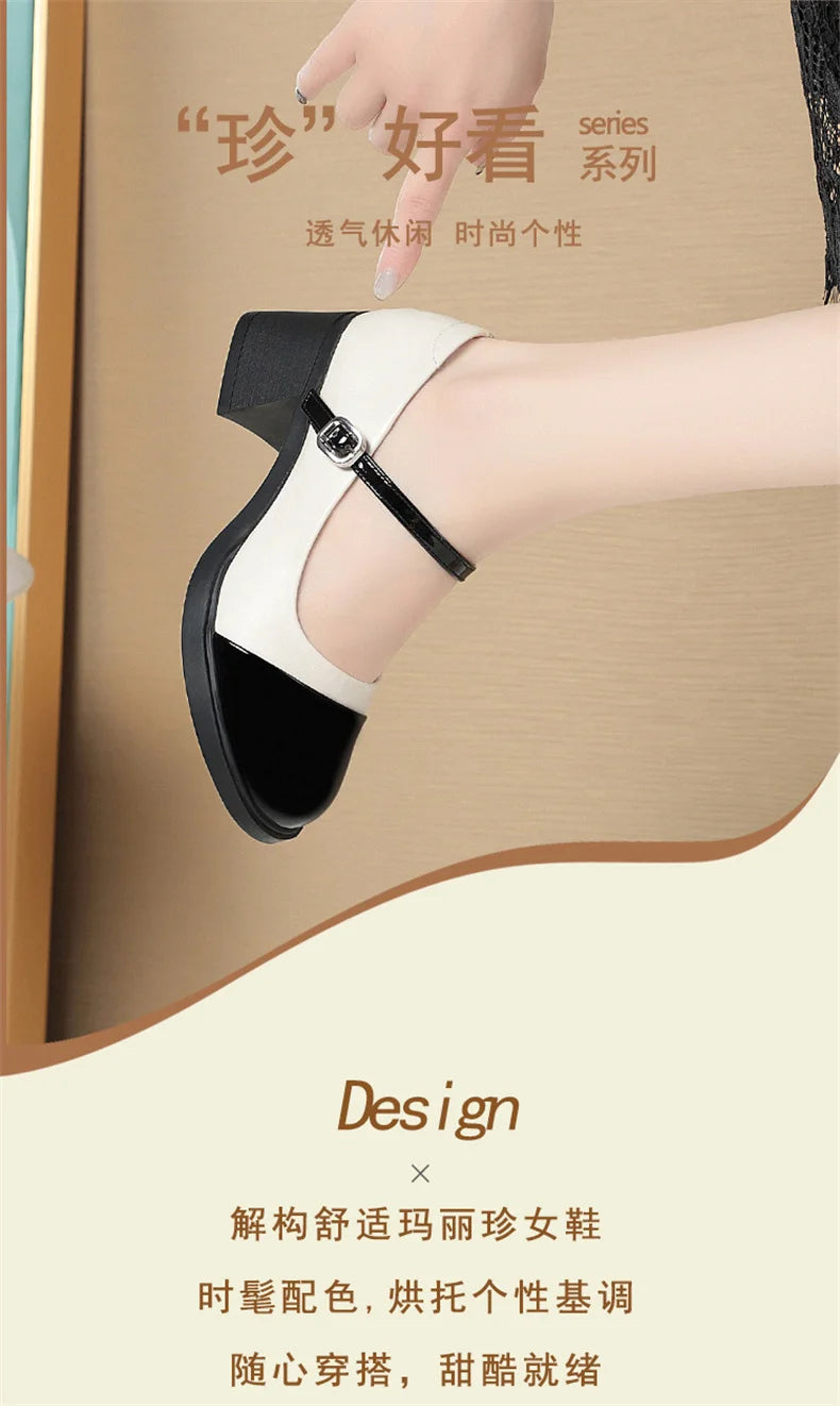 Women Shoes 2024 New Fashion Retro Round Toe Soft Leather Casual Mary Jane Shoes Shallow Mouth Waterproof Platform Shoes Viralgem Store