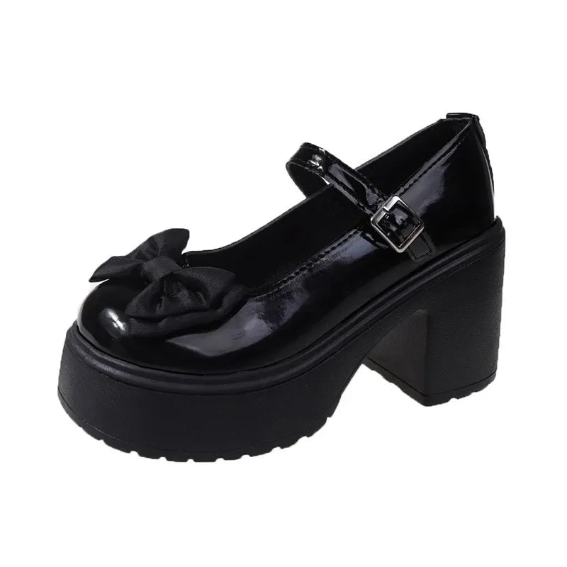 White Round Toe Platform High Heels Women Mary Jane Shoes Retro Bows Elegant Chunky Heel Women's Wedding Shoes Viralgem Store