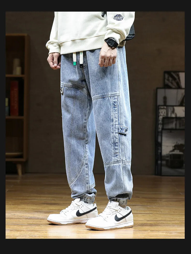 Spring Autumn Jean Men Elastic Waist Harem Hip-hop Denim Pant Male Street Fashion Big Size Loose Fit Baggy Jogger Cowboy Trouser