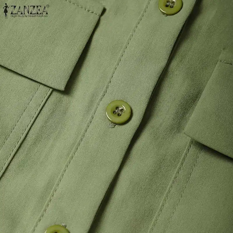 ZANZEA Women Summer Cargo Dress Fashion Solid Shirt Vestidos Vintage Loose OL Work Sundress Green Elegant Holiday Dresses Kaftan Viralgem Store