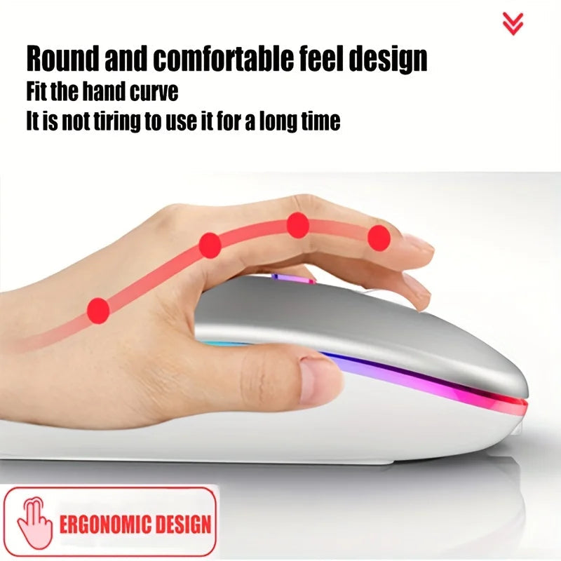Wireless Mouse Bluetooth and 2.4GHz Dual Modes Rechargeable RGB Ergonomic Silent Click for PC iPad Laptop Cell Phone TV Viralgem Store