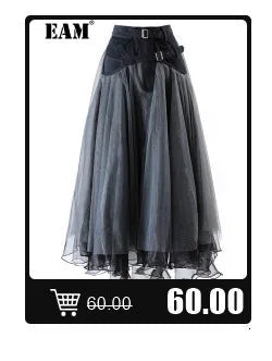 [EAM] Women Black Hollow Out Big Size Midi Shirt Dress New Lapel Long Sleeve Loose Fit Fashion Tide Spring Autumn 2024 1DF6037 Viralgem Store